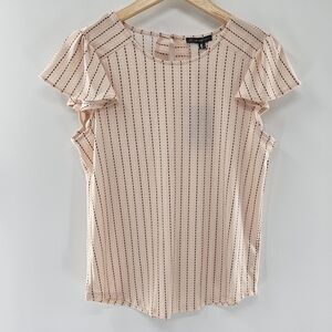 Adrianna Papell Pink w/Black & White Dotted Stripe Flutter Sleeve Top Size Small